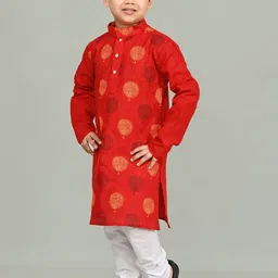 NFC CREATION Boys Floral Printed Regular Thread Work Kurta with Pyjamas image 4