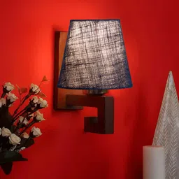 Devansh Blue & Brown Wood Traditional Frustum Shaped Wall Lamp-image-53
