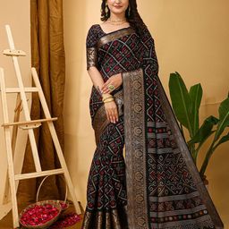 Mitera Checked Zari Art Silk Banarasi Saree-image-46