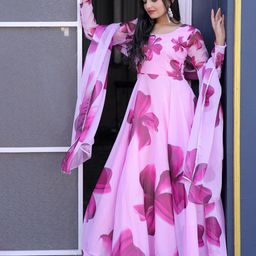 Krunal Raiyani Women Floral Printed Maxi Dress With Dupatta-image-38
