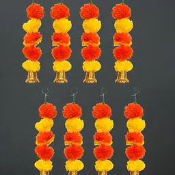 eCraftIndia Orange & Yellow 8 Pieces Marigold Wall Hangings-12