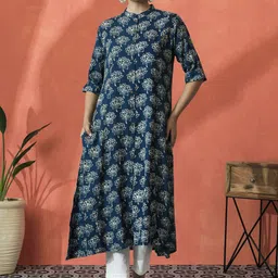 Sangria Floral Printed Pure Cotton A-Line Kurta-picture-11