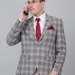 Cantabil Checked Notched Lapel Single Breasted Blazer-picture-19