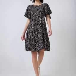 SZN Floral Printed Flared Sleeve Fit & Flare Dress-image-43