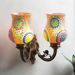 Devansh White & Yellow Textured Metal Traditional Wall Lamp-18
