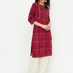 max Striped Thread Work Cotton Straight Kurta-image-64