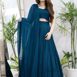 Mitera Embroidered Sequinned Semi-Stitched Lehenga & Unstitched Blouse With Dupatta-picture-16