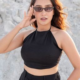 Babli Women Halter Neck Jade Black Bustier Cotton Crop Top-image-5