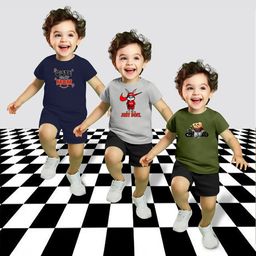 MITANSH Kids Pack Of 3 Printed Round Neck T-Shirts With Shorts-image-34