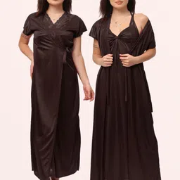 NIGHT KEYS  Women Everyday Set Of 6 Sweat Nightdress with Robe-picture-25