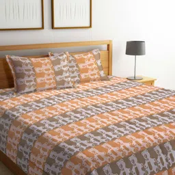 Myntra Elegant Homes Brown & White Printed Cotton Double King Bed Cover-4