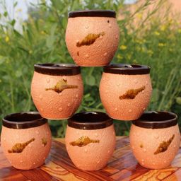 laghima jadon Brown Hand Painted Textured Ceramic Matte Cups Set of Cups and Mugs-picture-1