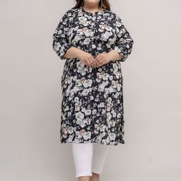Fashion Zest Plus Size Floral Printed Mandarin Collar Pure Cotton Straight Kurta-image-44