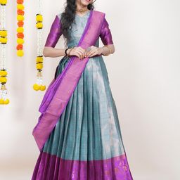 Fabcartz Floral Woven Design Semi-Stitched Lehenga & Unstitched Blouse With Dupatta-picture-29