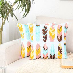 HOMPRIN Blue & Yellow Set of 2 Square Cushion Covers-8