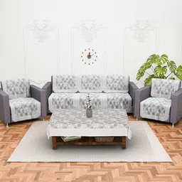 RUBOXA Grey & White Printed Cotton Sofa Cover-image-67
