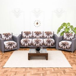 Aura White & Brown Cotton Sofa Cover-image-90