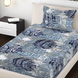 FABINALIV Grey & White 300 TC Single Bedsheet with 1 Pillow Covers-picture-38