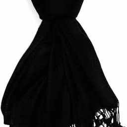 Solid Cotton Blend Women Black Scarf-image-86