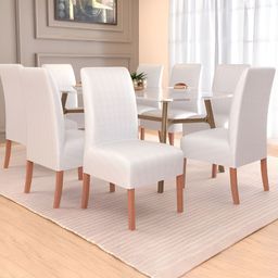 Kuber Industries 8-Pcs White Stretchable Table Chair Cover-image-4