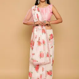 DIVASTRI Floral Sequinned Pure Georgette Saree-image-19