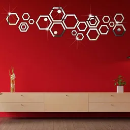 VAH Kya Bat Hai !! 24-Pcs Silver Self-Adhesive Hexagon Shaped Wall Stickers-image-28