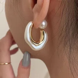 AKISON JEWELS Gold Plated Circular Half Hoop Pearl Earrings-image-78