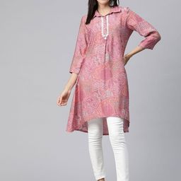 Nayam By Lakshita Ethnic Motifs Printed Shirt Collar Lace Insert A-Line Kurta-picture-8