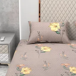 Star Weaves Brown & Yellow Floral 350 TC King Bedsheet with 2 Pillow Covers-image-17