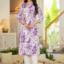 Pistaa Floral Printed Mandarin Collar Pure Cotton Kurta With Palazzos-picture-3