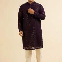Manyavar Floral Embroidered Regular Sequinned Georgette Kurta With Pyjama-image-40