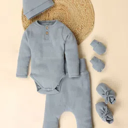 Moms Home Kids Essential Ribbed New Born Baby Organic Cotton Clothing Set-16