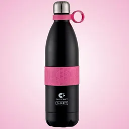 CLAY CRAFT Stark Black & Pink Stainless Steel Solid Double Wall Vacuum Water Bottle 1L-image-45