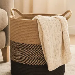 HABERE INDIA Brown & Black Clothes Storage Basket-picture-10