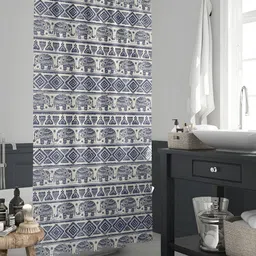 ArtzFolio Off-White & Blue Printed Waterproof Shower Curtain-33