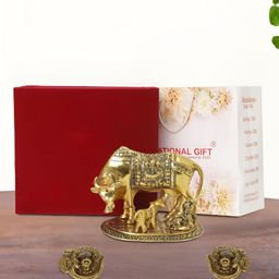 INTERNATIONAL GIFT Gold-Toned 3 Pcs Kamdhenu Cow Calf & Krishna Religious Idol Showpiece-image-34