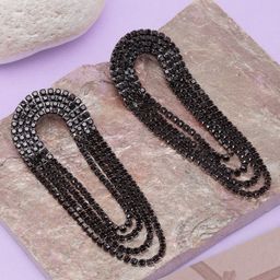 StyleCast Silver-Plated Rhinestone Studded Chain Contemporary Drop Earrings-image-94