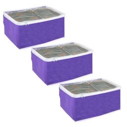 prettykrafts Purple & White 3 Pieces Saree Covers Organisers-1