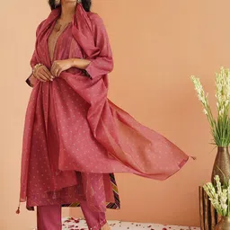 JAYPORE Floral Printed Cotton Silk Dupatta-image-97