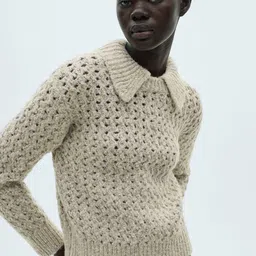 MANGO Open Knit Shirt Collar Pullover-image-87