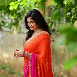FLOURIOUS Ombre Beads and Stones Pure Chiffon Saree-47