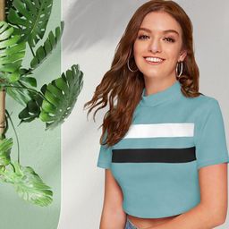 DressBerry Women Colourblocked Round Neck Regular Sleeves Tank Crop Top-image-97
