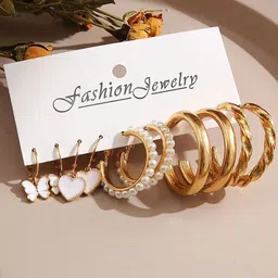 GOLDIWALA Set of 5 Gold-Plated Korean Half Hoop Earrings-15