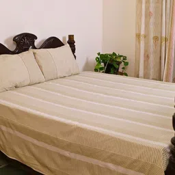 Peepul Tree Beige & White Striped 300 TC King Bedsheet with 2 Pillow Covers-image-67