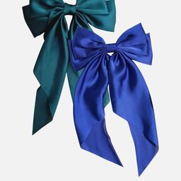 Rovlina Women Set of 2 Blue And Green Satin Bow Hair Accessory Set-picture-15