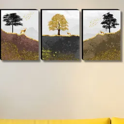 Myntra Elegant Homes Grey & Gold-Toned 3 Pieces Tree Floral & Botanical Wall Art-8