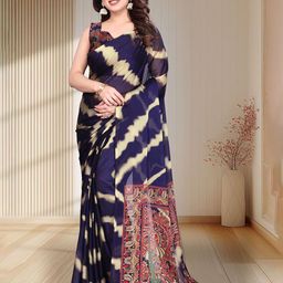 SUPERLAXMI Striped Pure Chiffon Saree-image-61