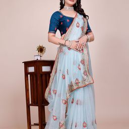 yourwish Ethnic Motifs Embroidered Supernet Saree-image-59
