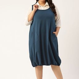 theRebelinme Women Plus Size Shirt Collar Balloon Midi Dress-image-92