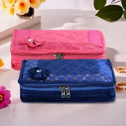 Aura Blue and Pink 2 Pieces Printed 7-Compartments Jewellery Organisers-image-58
